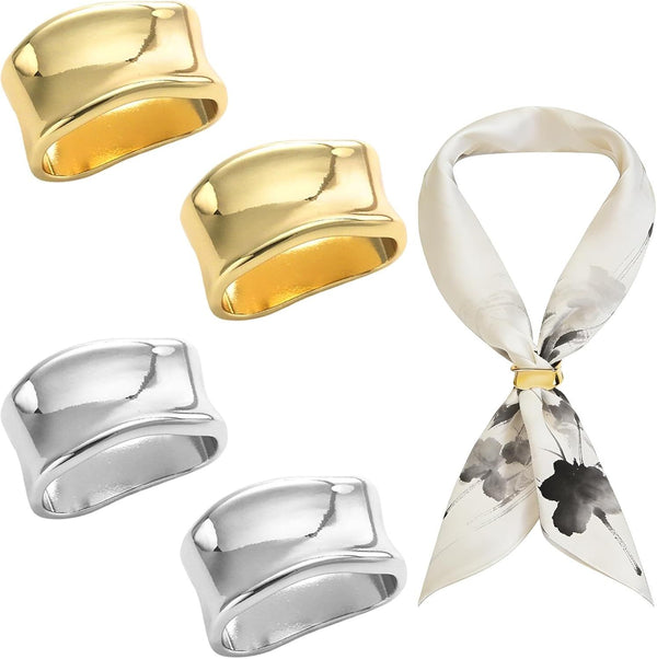 4 PCS Metal Scarf Clip Fashion Silk Scarves Clip Oblate Shawl Slide Buckle Minimalist Geometric Wrap Holder Clamp Grace Shawls Rings Brooches Clothing Accessory for Women Girls（Gold & Silver）
