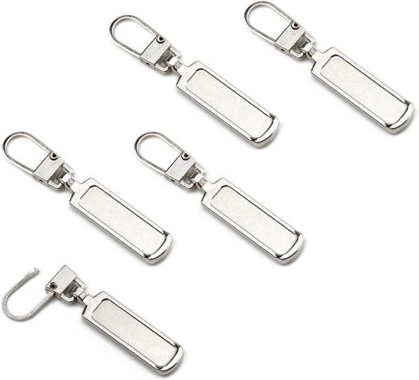 Metal Zipper Pull Replacement for Small Holes, Detachable, Repair for Jacket, Bag Boots, Purse, Coat, Pants (5 Pcs Silver)