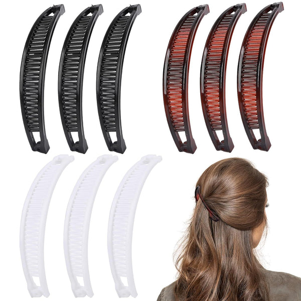 9 Pcs Banana Clips,Banana Hair Clips Ponytail Hair Holder for Long Thick and Curly Hair Women Girls(Brown,Black,White)