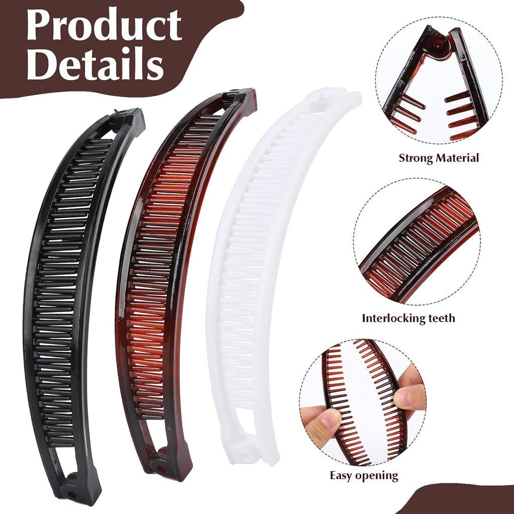 9 Pcs Banana Clips,Banana Hair Clips Ponytail Hair Holder for Long Thick and Curly Hair Women Girls(Brown,Black,White)