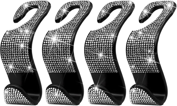 Car Purse Hook Bling Car Headrest Hook for Women Girls, 4 Packs Auto Back Seat Hangers Rear Headrest Hook for Purse, Bag, Handbag, Grocery (Silver)