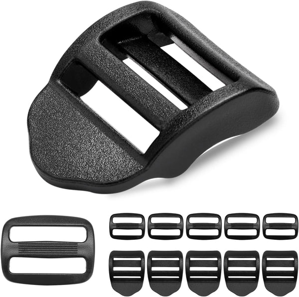CooBigo 6 Pcs Ladder Slider Buckles+6 Pcs Tri glide Slider for Backpack Strap Clips, Plastic Clips for Straps Adjuster, Backpack Clips for 1 Inch webbing strap.