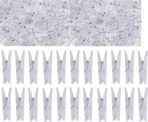 Yansanido 100pcs Mini Clear Plastic Utility Paper Clip, Clothespins Clips, Clothes Line String Clips, mini Clothes Pins for Photo for String Fairy Lights Color Clear(100pcs Clear Plastic Clips)