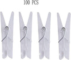 Yansanido 100pcs Mini Clear Plastic Utility Paper Clip, Clothespins Clips, Clothes Line String Clips, mini Clothes Pins for Photo for String Fairy Lights Color Clear(100pcs Clear Plastic Clips)