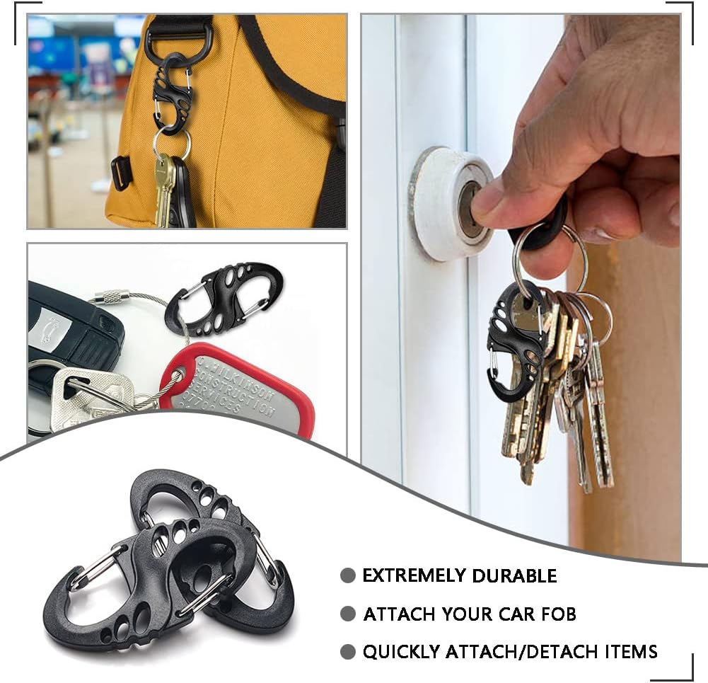 12 Pack 2" Carabiner Clip Plastic S Carabiner Clips Paracord Keychain Hooks for Key Chain Backpacks Bags Zipper Clip Accessories