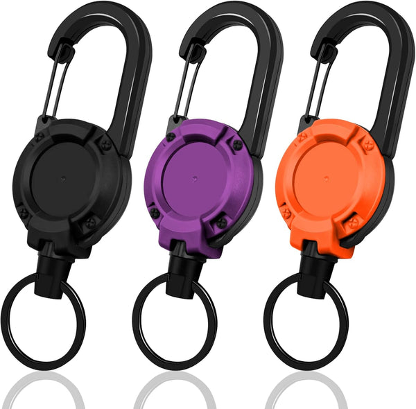 Retractable Keychain 3 Pack, Heavy Duty ID Badge Holder Reel, Multitool Carabine Key Holder for Keychain, Badge Holder with 25.6