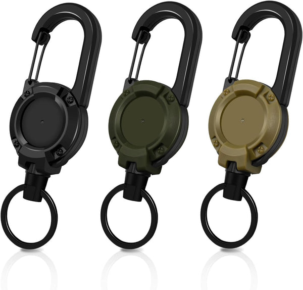 Retractable Keychain 3 Pack, Heavy Duty ID Badge Holder Reel, Multitool Carabine Key Holder for Keychain, Badge Holder with 25.6