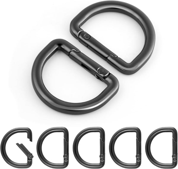 10pcs 1 Inch Spring D Ring Purse Clip, Metal Carabiner Keychain Clips for Bag Strap Hook, Key Fob Holder, Dog Tag Clasp, Paracord Keyring (GunBlack)