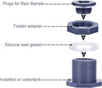 2” Female PVC Bulkhead Fitting with Plug Silicon Seal Gasket Water Tank Connector for 3 Inch Hole Saw Rain Barrels, Aquariums