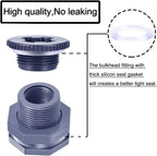 2” Female PVC Bulkhead Fitting with Plug Silicon Seal Gasket Water Tank Connector for 3 Inch Hole Saw Rain Barrels, Aquariums
