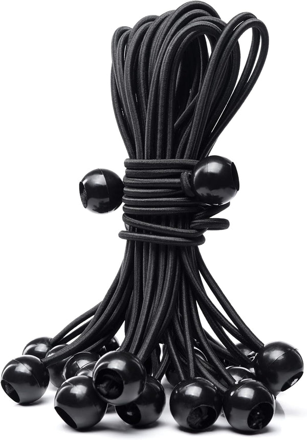 25Pack Length 8 Inch Bungee Cord Ties, Ball Bungee Strap Tarp Tie-Down, Elastic Cord Shock Rope for Outdoor Camping Tarp Clip Tent Canvas Tarpaulin Flag Pole Heavy-Duty Versatile Organize Accessory