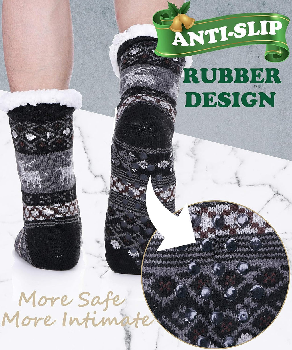 Mens Slipper Fuzzy Socks Fluffy Winter Cabin Cozy Warm Soft Fleece Thick Comfy Gift Socks with Grips