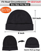 Thin Wool Fisherman Beanie for Men Women, Short Knit Cuff Trawler Watch Hats