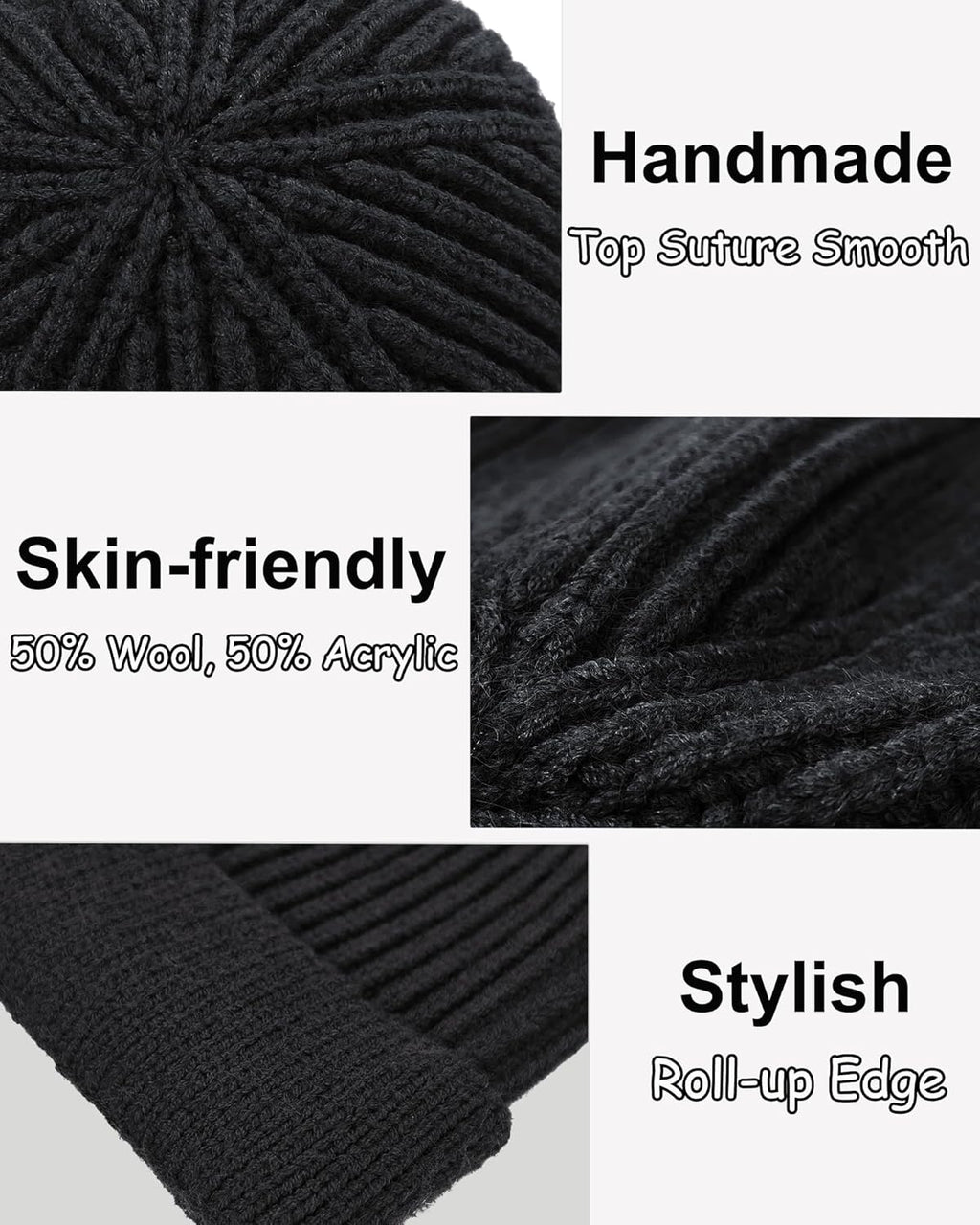Thin Wool Fisherman Beanie for Men Women, Short Knit Cuff Trawler Watch Hats