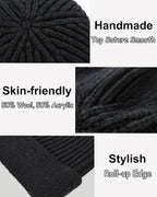 Thin Wool Fisherman Beanie for Men Women, Short Knit Cuff Trawler Watch Hats