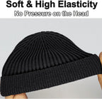 Thin Wool Fisherman Beanie for Men Women, Short Knit Cuff Trawler Watch Hats