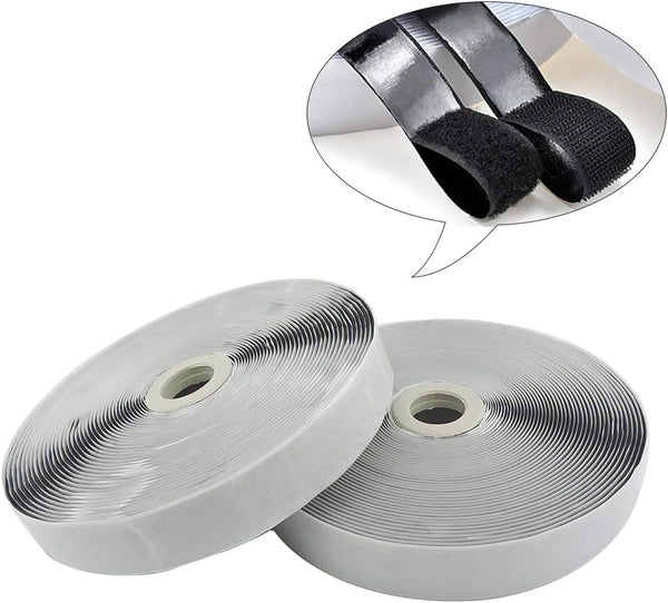 Self Adhesive Hook and Loop Tape Roll 3/4 Inch Black Strong Adhesive Interlocking Tape for Picture and Tools Hanging Pedal Board Fastening 12.6 Yard