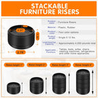 Furniture Risers Bed Risers Heavy Duty 1 inch, 2 inch, 3 inch, 4 inch Round Adjtable Bed Lifts Riser for Desk Legs Table Couch Sofa Chair Refrigerator Washing Machine (1+1 Inch, Black, 4 Pack)