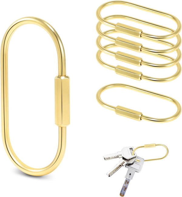 6 Pack Brass Keychain Gold Carabiner Clip with Secure Locking Screw Carabiners Key Holder Keychains Key Ring for Outdoor Camping Paracord Lanyard Keys Chain Backpack Bags Luggage Tags Clip Anti-Theft