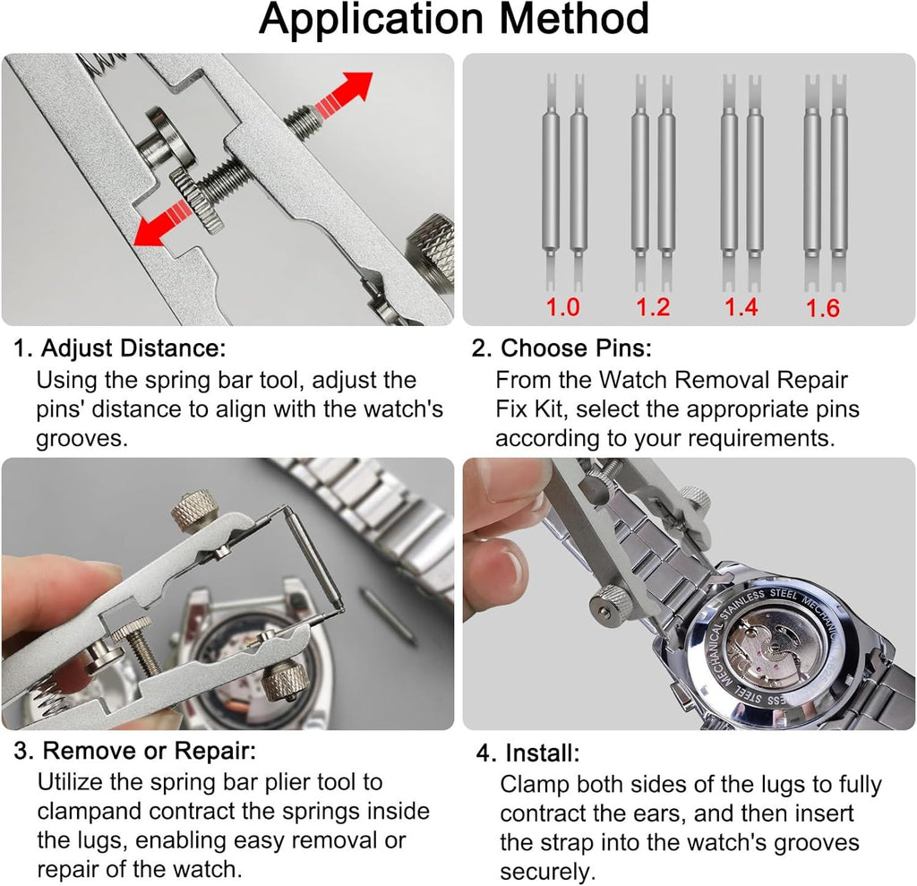 Watch Spring Bar Plier Tool Set Watchband Pliers with 10 Pins,Watch Wrist Ban Repair Remove Tool,Spring Plier Tweezer,Removal Tool for Watch Pin Strap Band Watch Link-Sliver