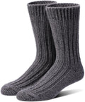 97% Merino Wool Crew Socks for Men & Women 2 Pairs – Classic Rib, Thick Wool Socks for Hiking, Work, Ski
