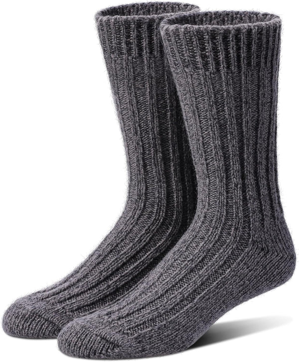 97% Merino Wool Crew Socks for Men & Women 2 Pairs – Classic Rib, Thick Wool Socks for Hiking, Work, Ski