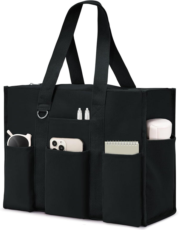 Large Tote Bag for Women Waterproof with 12 Pockets Top Zipper Closure Utility Teacher Nurse Bags for Work School