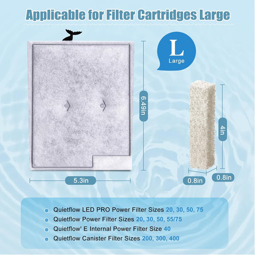 12pcs Large Filters Cartridges with 8pcs Ammonia Reducer Filter Pads