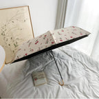 Portable Cherry Sun Umbrella with UPF50+ UV Protection, Foldable Compact Sun & Rain Travel Umbrellas with Curved Hook