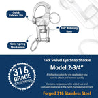 316 Stainless Steel Swivel Snap Shackle Clevis Quick Heavy Duty Release Spring Hook Marine Grade Sailing Halyard Shackle for Boat Rigging Industrial Lifting Climbing