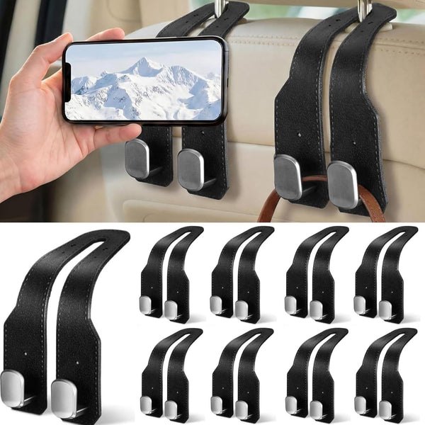 8 Pcs Car Headrest Hooks Purse Holder for Car Seat Headrest Universal Leather Bag Holder with Double Metal Hooks Seat Back Hanger for Handbags Grocery Bags Phones(Black)