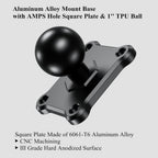 1'' Ball Mount Base with Aluminum Alloy 4-Hole AMPS Square Plate Compatible with RAM Mounts B Size 1 Inch Ball Double Socket Arm