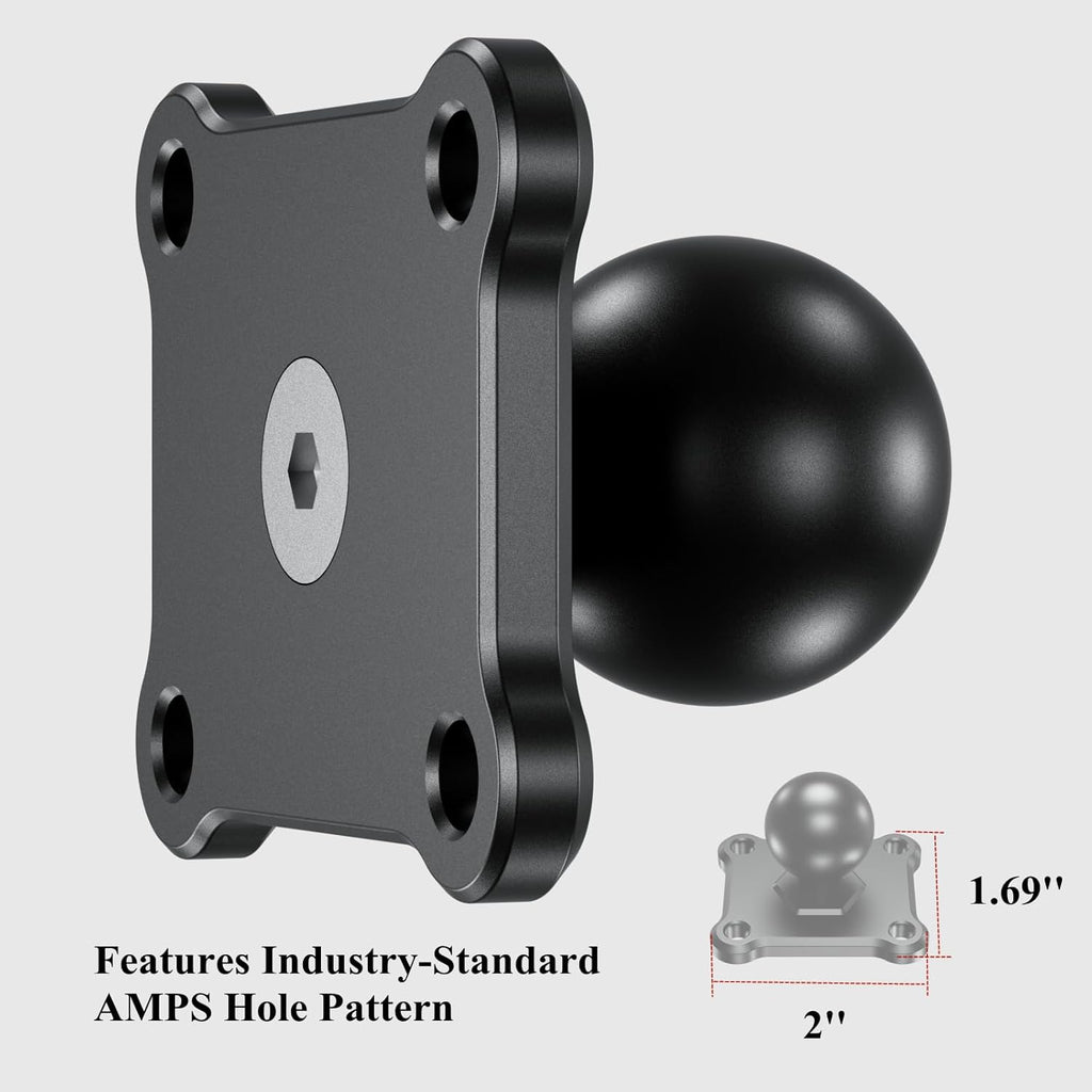 1'' Ball Mount Base with Aluminum Alloy 4-Hole AMPS Square Plate Compatible with RAM Mounts B Size 1 Inch Ball Double Socket Arm