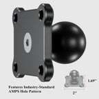 1'' Ball Mount Base with Aluminum Alloy 4-Hole AMPS Square Plate Compatible with RAM Mounts B Size 1 Inch Ball Double Socket Arm