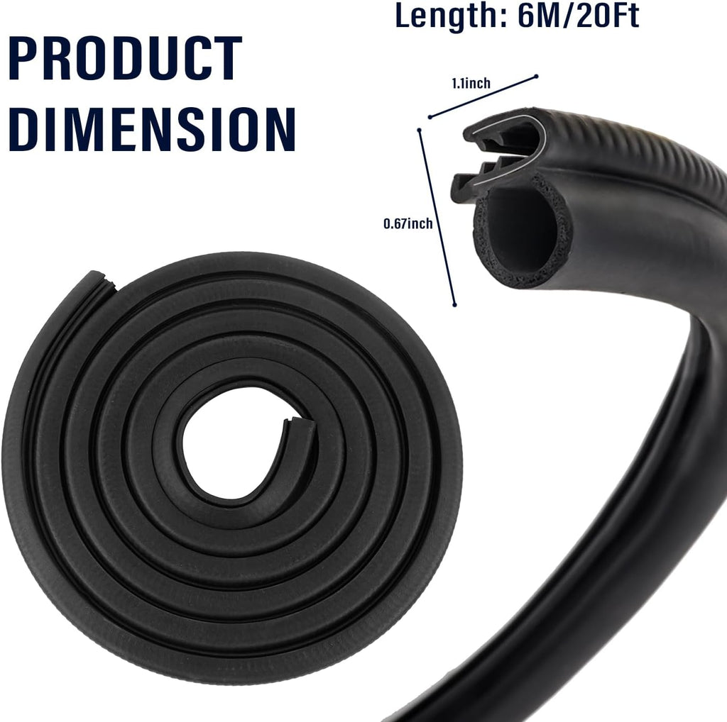 20Ft Car Door Weather Stripping Door Seal Strip,U-Shaped Rubber Edge Trim with Steel Strip Door Sealers for Door Frame of Car Truck SUV RV Boat Home,Keeps Car Interior Tidy and Quieter (20Ft)