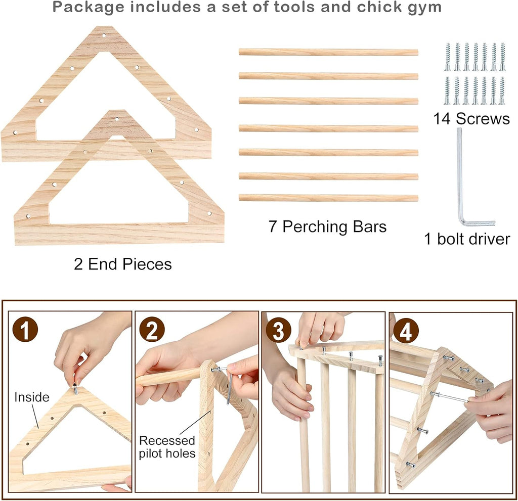 Wooden Chick Perch Stand, Pine Roosting Bar, Jungle Gym Perch Toys for Chicken Coop & Brooder, Bird Perch for Baby Chicks & Parrots (Large)