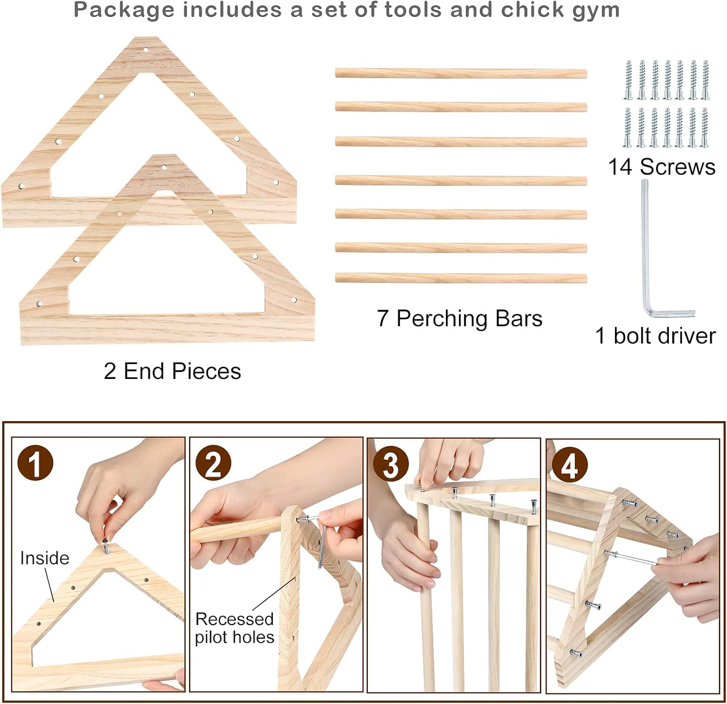 Wooden Chick Perch Stand, Pine Roosting Bar, Jungle Gym Perch Toys for Chicken Coop & Brooder, Bird Perch for Baby Chicks & Parrots (Large)