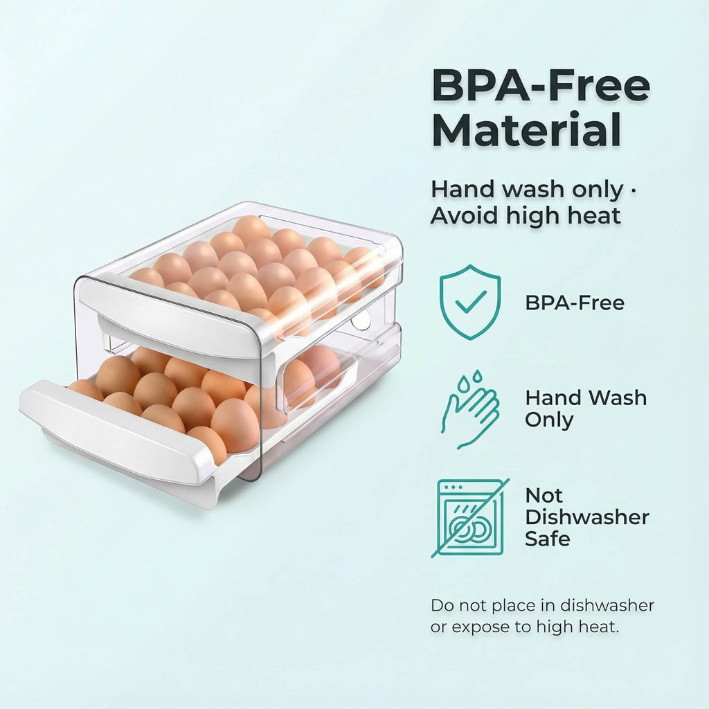 ® Egg Holder for Fridge, 2-Tier Stackable 40 Eggs Organizer Drawer for Refrigerator, Space-Saving Egg Container, Clear Plastic Egg Tray for Kitchen Storage