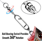 30-Pack Fishing Speed Clips Quick Change Snap Swivels - High Strength Stainless Steel Ball Bearing Swivel for Freshwater Saltwater - #2 Size 55lb Strength 1.57in Length