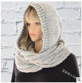 Women Winter Hooded Knit Scarf - Warm Solid Color Cape Scarf Wrap with Hood - Soft Acrylic Winter Neck Warmer for Cold Weather - Gray