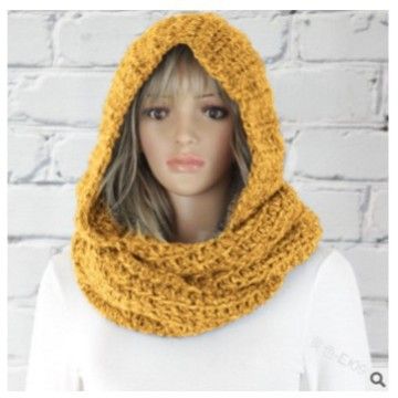 Women Winter Hooded Knit Scarf - Warm Solid Color Cape Scarf Wrap with Hood - Soft Acrylic Winter Neck Warmer for Cold Weather - Yellow