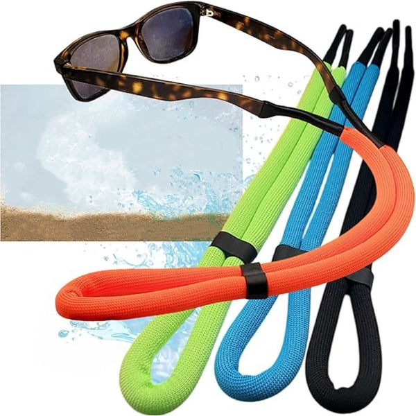 4-Pack Floating Sunglasses Strap - Foam Floating Eyeglass Retainer for Outdoor Sports - Adjustable Elastic Glasses Holder for Kayaking Rafting Boating - Pink + Yellow + Green + Black (4-Pack Mixed Colors)