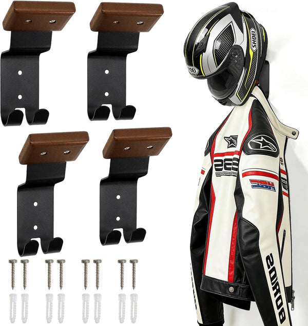 4 Pack Motorcycle Helmet Wall Mount, Helmets Holder with Double Key Hook, Hanger Gear Rack for Bike Baseball Tactical Football Skiing Accessories