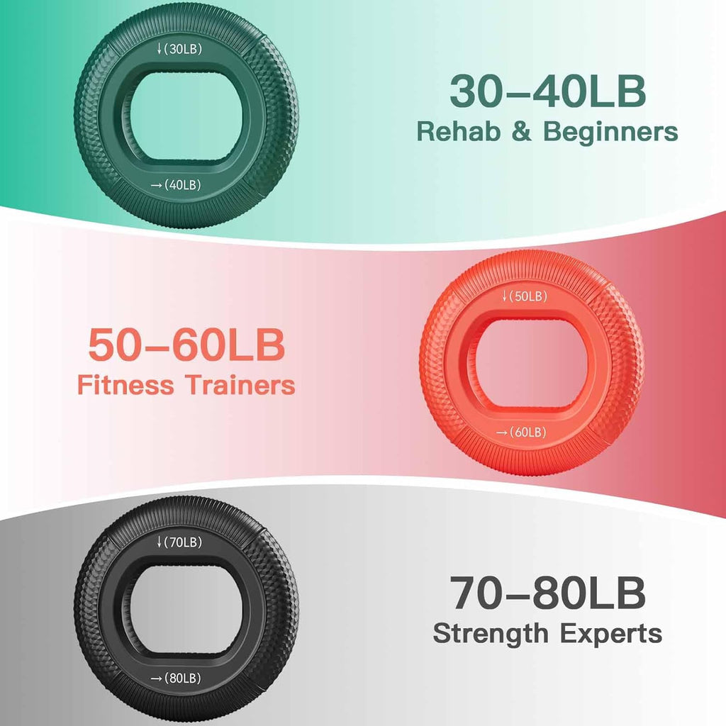 Grip Strength Trainer (30-80lbs) - 6 Resistance Levels, 3PCS Silicone Hand Strengthener Rings for Rock Climbing, Athletes, Finger Workout & Stress Relief Double Force Design 3 colors
