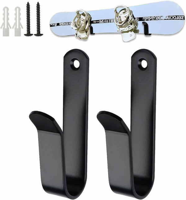 Snowboard Wall Mount & Skateboard Display Rack - Horizontal Hanger Clips for Snowboards, Longboards, Skateboards Space Saving Storage Solution Garage, Bedroom, Living Room (Black, 2 PCS) Black PCS