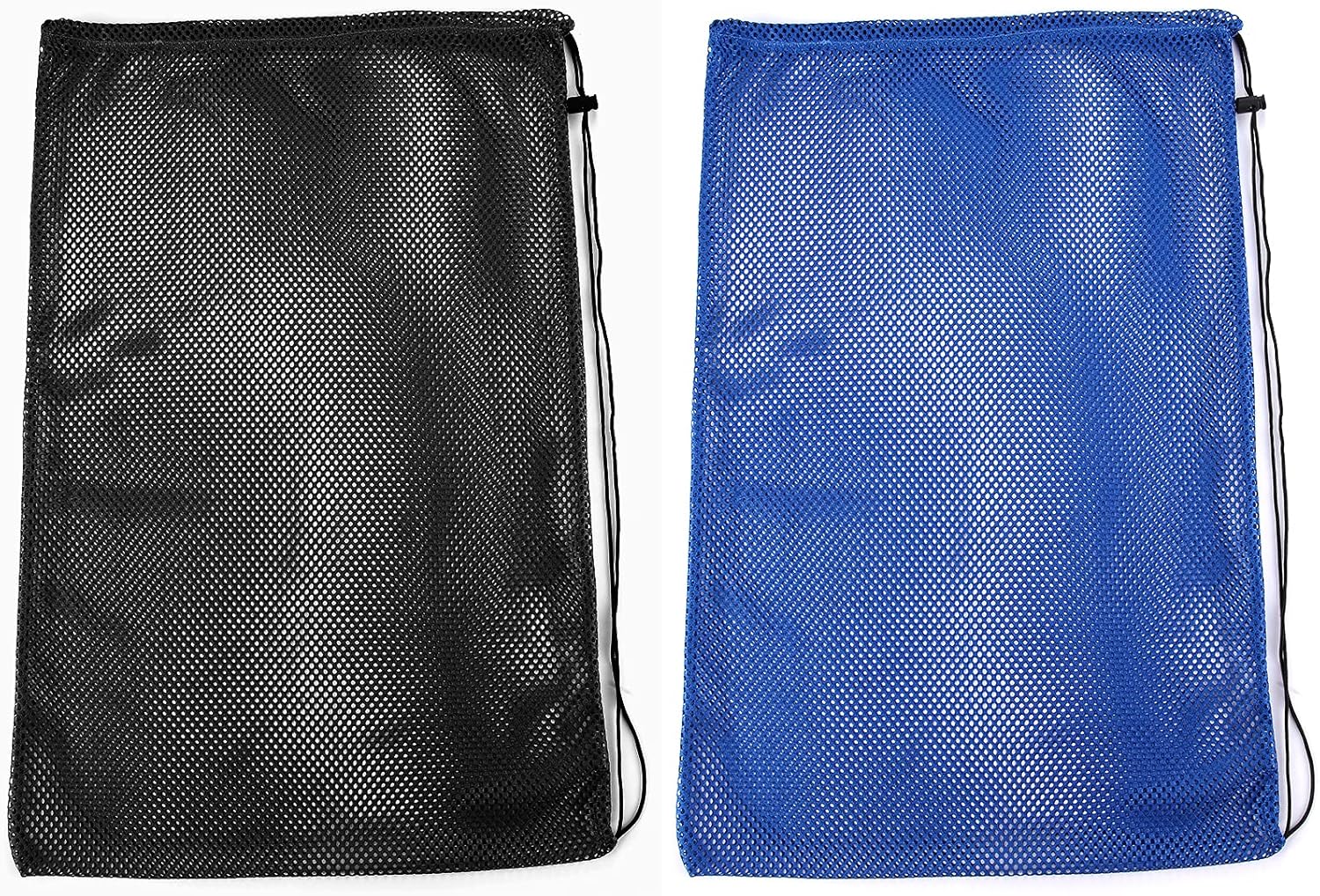 2 Packs Mesh Gear Bag for Snorkel Equipment, Oversized 18" x 27" Dive Scuba Diving Backpack Snorkeling, Fins, Swimming Gear, Beach and Sports Equipment (Black & Blue)