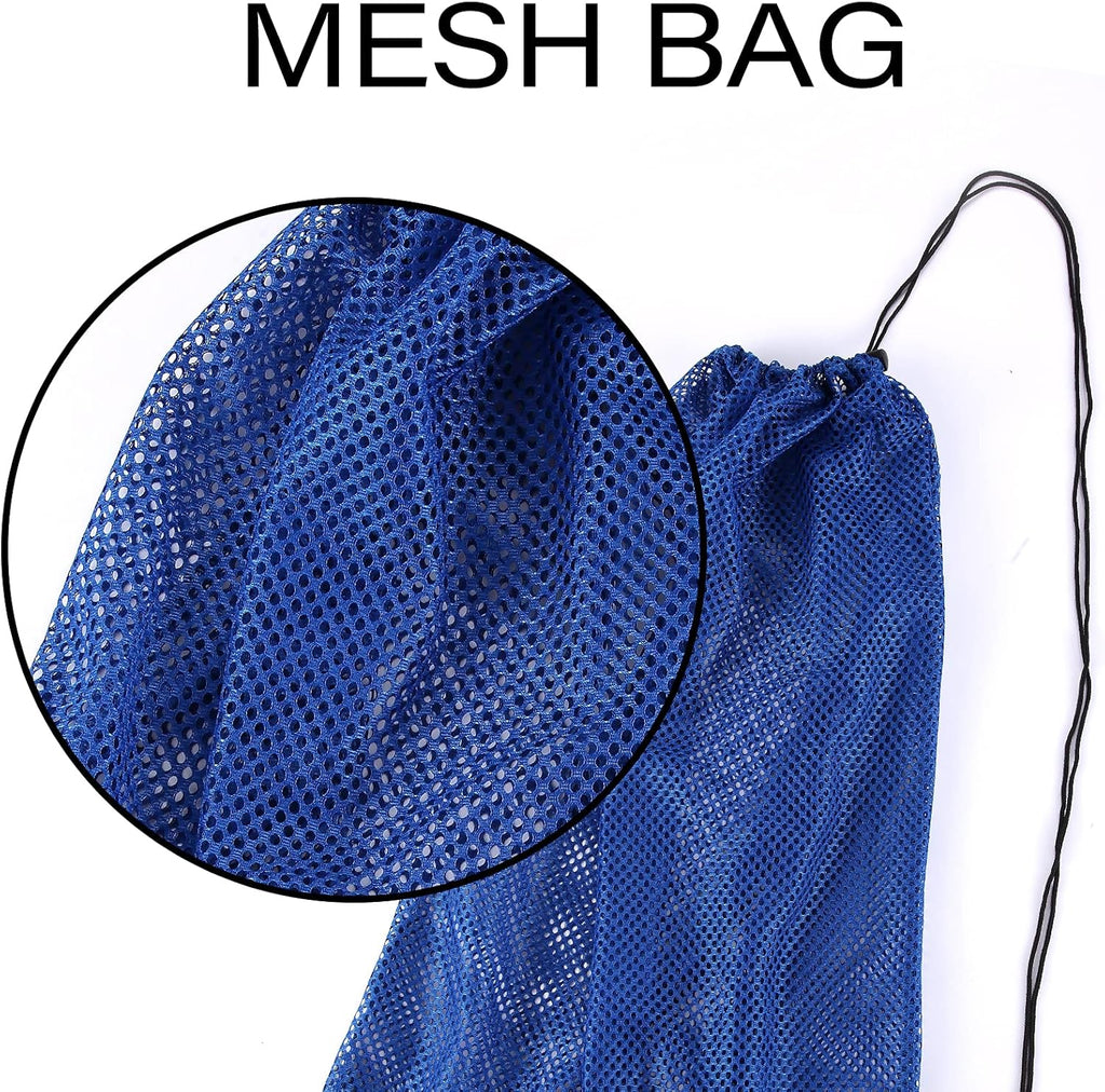 2 Packs Mesh Gear Bag for Snorkel Equipment, Oversized 18" x 27" Dive Scuba Diving Backpack Snorkeling, Fins, Swimming Gear, Beach and Sports Equipment (Black & Blue)