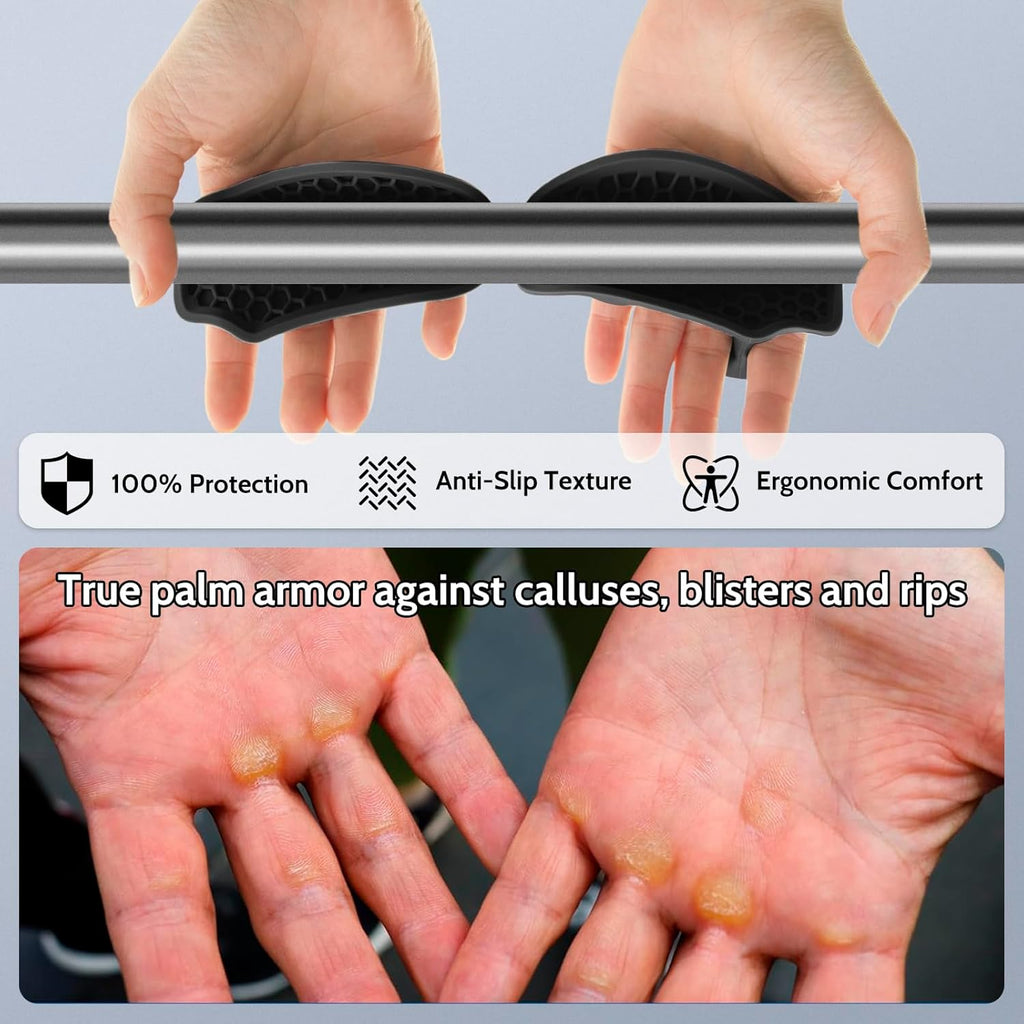 Weight Lifting Grips - Rubber Anti-Slip Workout Grips, Ergonomics Hand Protector Gloves for Gym Training and Exercise, Dumbbell, Bar Pad, Pull Up Men Women, No Sweaty (Black)