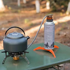 2Pcs Camping Stove Fuel Can Stabilizer, Mini Foldable Outdoor Hiking Cooking Gas Tank Bracket,Foldable Cartridge Canister Tripod (Black)