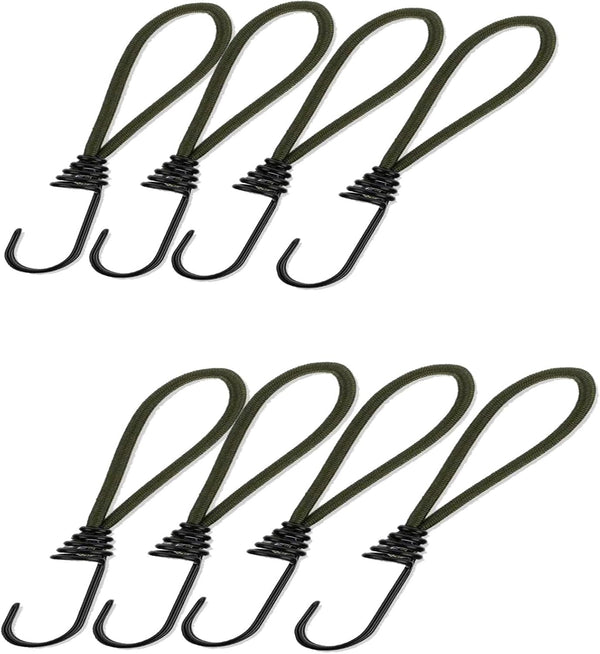 8PCS Bungee Cords with Hooks, Mini Cords, Rubber Short Straps,for Camping Trucks Car Awning Cover Canopies Pool (Blackish Green) Blackish Green